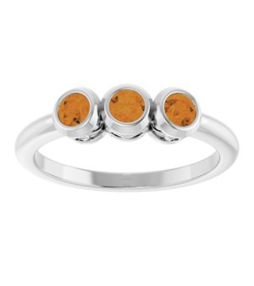 71996 Ring Set Sterling Silver Natural Citrine Round 3 Mm Polished Natural Citrine 3-Stone Ring