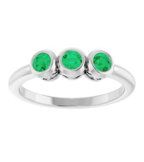 71996 Ring Set Sterling Silver Natural Emerald Round 3 Mm Polished Natural Emerald 3-Stone Ring