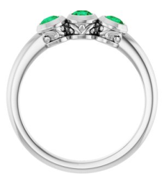 71996 Ring Set Sterling Silver Natural Emerald Round 3 Mm Polished Natural Emerald 3-Stone Ring