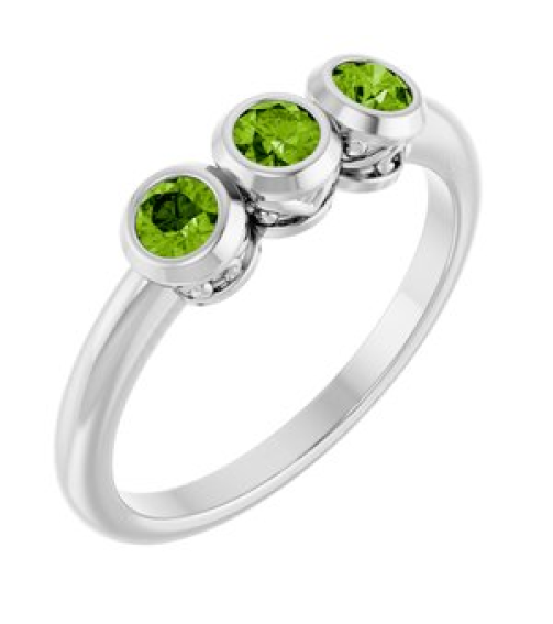 71996 Ring Set Sterling Silver Natural Peridot Round 3 Mm Polished Natural Peridot 3-Stone Ring