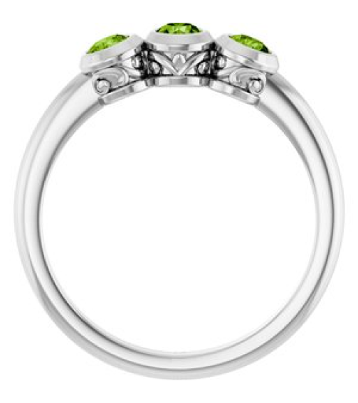 71996 Ring Set Sterling Silver Natural Peridot Round 3 Mm Polished Natural Peridot 3-Stone Ring