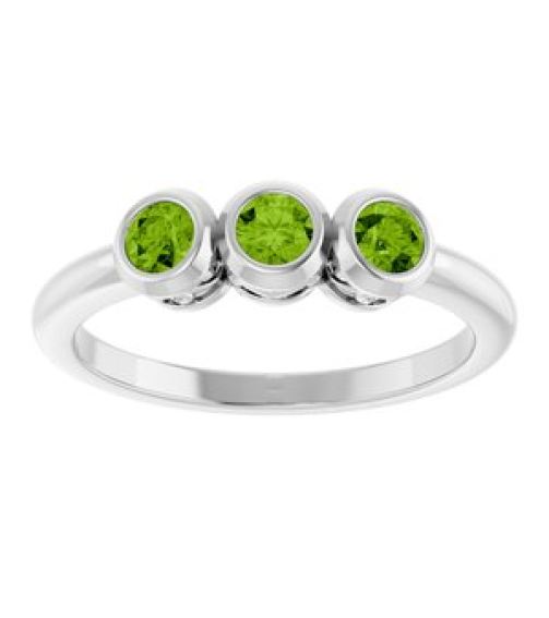 71996 Ring Set Sterling Silver Natural Peridot Round 3 Mm Polished Natural Peridot 3-Stone Ring