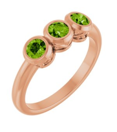 71996 Ring Set 14K Rose Natural Peridot Round 3.5 Mm Polished Natural Peridot 3-Stone Ring