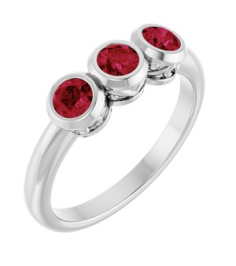 71996 Ring Set 14K White Lab-Grown Ruby Round 4 Mm Polished Lab-Grown Ruby 3-Stone Ring