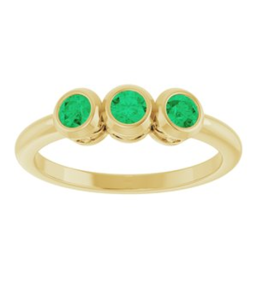 71996 Ring Set 14K Yellow Natural Emerald Round 3 Mm Polished Natural Emerald 3-Stone Ring