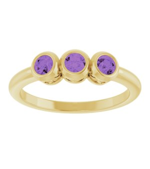 71996 Ring Set 14K Yellow Natural Amethyst Round 3 Mm Polished Natural Amethyst 3-Stone Ring