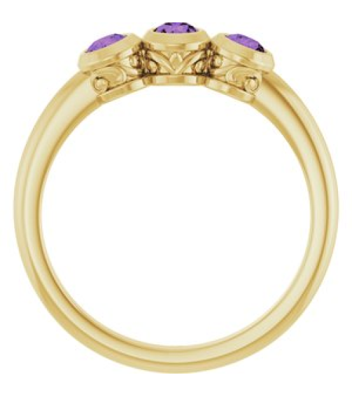 71996 Ring Set 14K Yellow Natural Amethyst Round 3 Mm Polished Natural Amethyst 3-Stone Ring