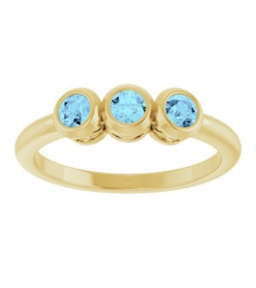 71996 Ring Set 14K Yellow Natural Aquamarine Round 3 Mm Polished Natural Aquamarine 3-Stone Ring