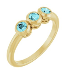 71996 Ring Set 14K Yellow Natural Blue Zircon Round 3 Mm Polished Natural Blue Zircon 3-Stone Ring
