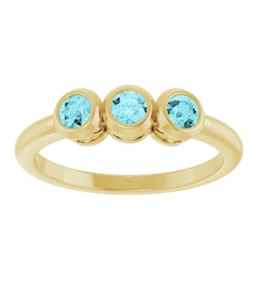 71996 Ring Set 14K Yellow Natural Blue Zircon Round 3 Mm Polished Natural Blue Zircon 3-Stone Ring