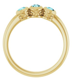 71996 Ring Set 14K Yellow Natural Blue Zircon Round 3 Mm Polished Natural Blue Zircon 3-Stone Ring