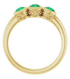71996 Ring Set 14K Yellow Lab-Grown Emerald Round 3.5 Mm Polished Lab-Grown Emerald 3-Stone Ring