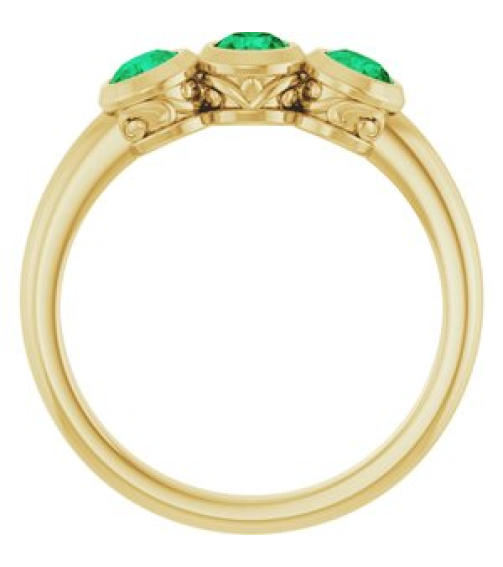 71996 Ring Set 14K Yellow Lab-Grown Emerald Round 3.5 Mm Polished Lab-Grown Emerald 3-Stone Ring