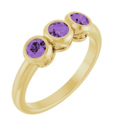 71996 Ring Set 14K Yellow Natural Amethyst Round 3.5 Mm Polished Natural Amethyst 3-Stone Ring