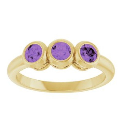 71996 Ring Set 14K Yellow Natural Amethyst Round 3.5 Mm Polished Natural Amethyst 3-Stone Ring