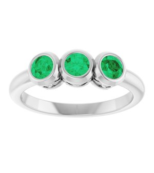 71996 Ring Set Platinum Lab-Grown Emerald Round 4 Mm Polished Lab-Grown Emerald 3-Stone Ring