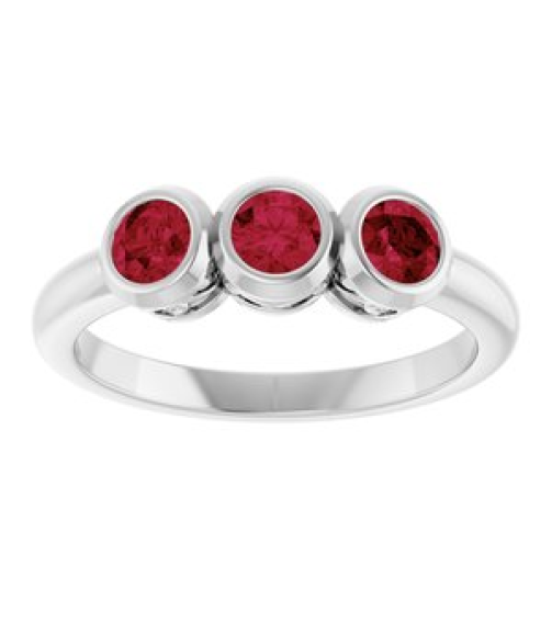 71996 Ring Set Platinum Lab-Grown Ruby Round 4 Mm Polished Lab-Grown Ruby 3-Stone Ring