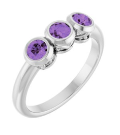 71996 Ring Set Platinum Natural Amethyst Round 4 Mm Polished Natural Amethyst 3-Stone Ring