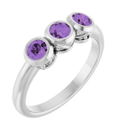 71996 Ring Set Platinum Natural Amethyst Round 4 Mm Polished Natural Amethyst 3-Stone Ring