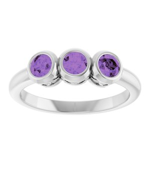 71996 Ring Set Platinum Natural Amethyst Round 4 Mm Polished Natural Amethyst 3-Stone Ring