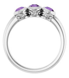 71996 Ring Set Platinum Natural Amethyst Round 4 Mm Polished Natural Amethyst 3-Stone Ring