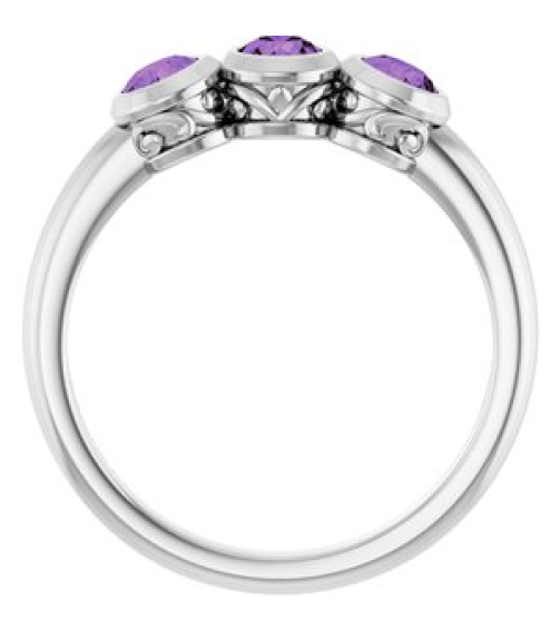 71996 Ring Set Platinum Natural Amethyst Round 4 Mm Polished Natural Amethyst 3-Stone Ring