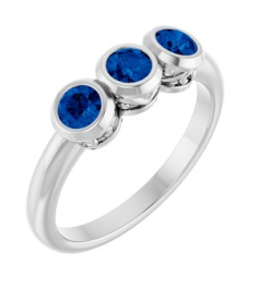 71996 Ring Set Platinum Lab-Grown Blue Sapphire Round 3.5 Mm Polished Lab-Grown Blue Sapphire 3-Stone Ring