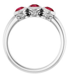 71996 Ring Set Platinum Lab-Grown Ruby Round 3.5 Mm Polished Lab-Grown Ruby 3-Stone Ring