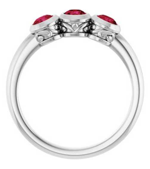 71996 Ring Set Platinum Lab-Grown Ruby Round 3.5 Mm Polished Lab-Grown Ruby 3-Stone Ring