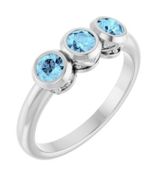 71996 Ring Set Platinum Natural Aquamarine Round 3.5 Mm Polished Natural Aquamarine 3-Stone Ring