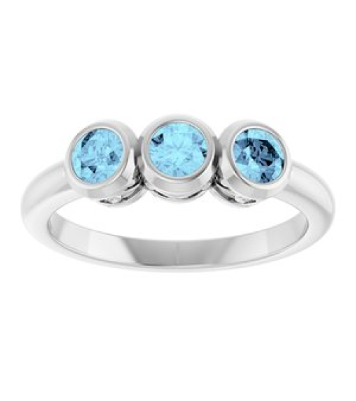 71996 Ring Set Platinum Natural Aquamarine Round 3.5 Mm Polished Natural Aquamarine 3-Stone Ring