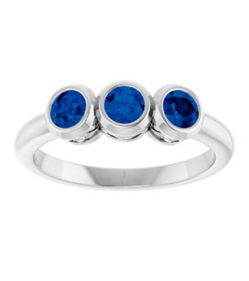 71996 Ring Set Platinum Natural Blue Sapphire Round 3.5 Mm Polished Natural Blue Sapphire 3-Stone Ring