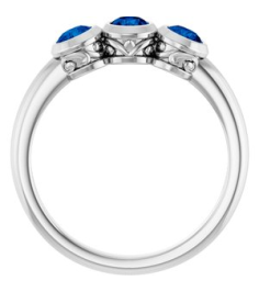 71996 Ring Set Platinum Natural Blue Sapphire Round 3.5 Mm Polished Natural Blue Sapphire 3-Stone Ring