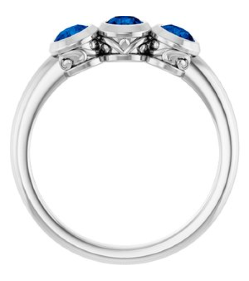 71996 Ring Set Platinum Natural Blue Sapphire Round 3.5 Mm Polished Natural Blue Sapphire 3-Stone Ring