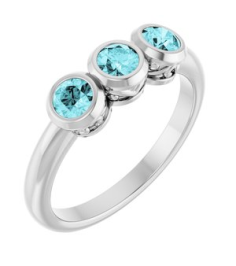 71996 Ring Set Platinum Natural Blue Zircon Round 3.5 Mm Polished Natural Blue Zircon 3-Stone Ring