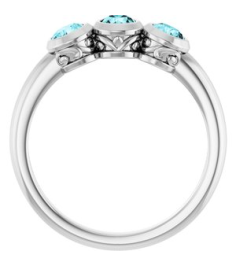 71996 Ring Set Platinum Natural Blue Zircon Round 3.5 Mm Polished Natural Blue Zircon 3-Stone Ring