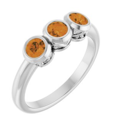 71996 Ring Set Platinum Natural Citrine Round 3.5 Mm Polished Natural Citrine 3-Stone Ring