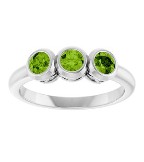71996 Ring Set Sterling Silver Natural Peridot Round 3.5 Mm Polished Natural Peridot 3-Stone Ring