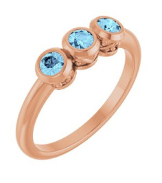 71996 Ring Set 14K Rose Natural Aquamarine Round 3 Mm Polished Natural Aquamarine 3-Stone Ring