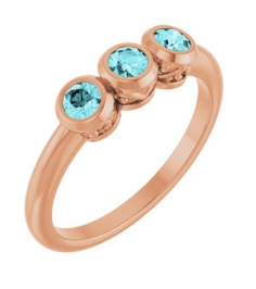 71996 Ring Set 14K Rose Natural Blue Zircon Round 3 Mm Polished Natural Blue Zircon 3-Stone Ring