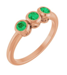 71996 Ring Set 14K Rose Natural Emerald Round 3 Mm Polished Natural Emerald 3-Stone Ring