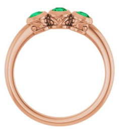71996 Ring Set 14K Rose Natural Emerald Round 3 Mm Polished Natural Emerald 3-Stone Ring