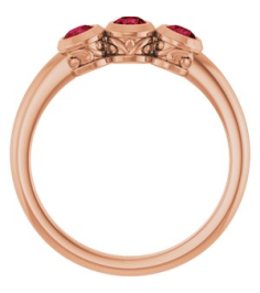71996 Ring Set 14K Rose Natural Ruby Round 3 Mm Polished Natural Ruby 3-Stone Ring
