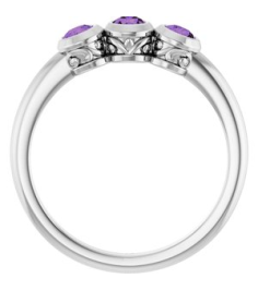 71996 Ring Set Platinum Natural Amethyst Round 3 Mm Polished Natural Amethyst 3-Stone Ring