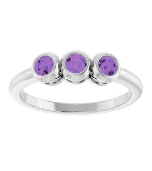 71996 Ring Set Platinum Natural Amethyst Round 3 Mm Polished Natural Amethyst 3-Stone Ring