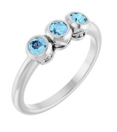 71996 Ring Set Platinum Natural Aquamarine Round 3 Mm Polished Natural Aquamarine 3-Stone Ring