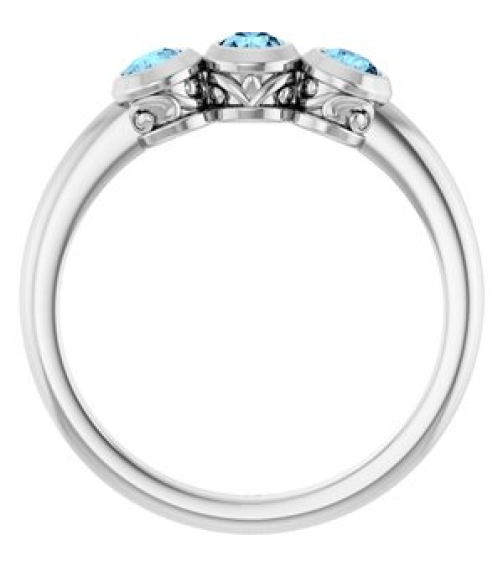 71996 Ring Set Platinum Natural Aquamarine Round 3 Mm Polished Natural Aquamarine 3-Stone Ring