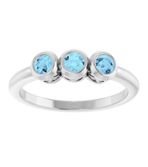 71996 Ring Set Platinum Natural Aquamarine Round 3 Mm Polished Natural Aquamarine 3-Stone Ring