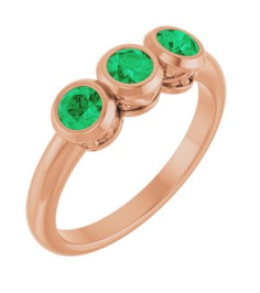 71996 Ring Set 14K Rose Lab-Grown Emerald Round 3.5 Mm Polished Lab-Grown Emerald 3-Stone Ring