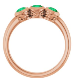 71996 Ring Set 14K Rose Lab-Grown Emerald Round 3.5 Mm Polished Lab-Grown Emerald 3-Stone Ring